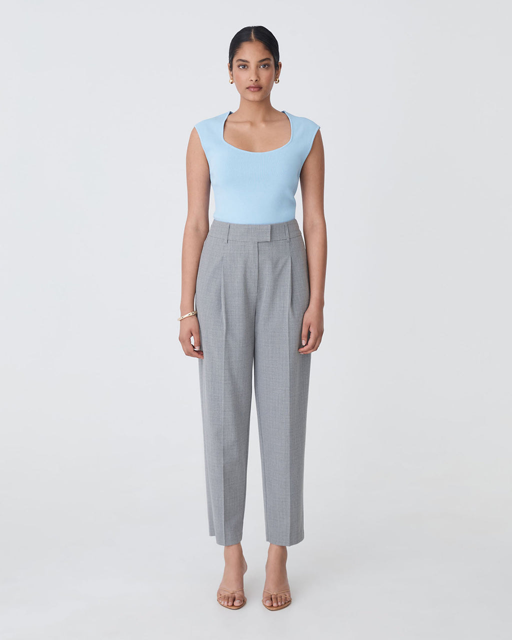 Kris Tapered Leg Pants in grey check — full-length view