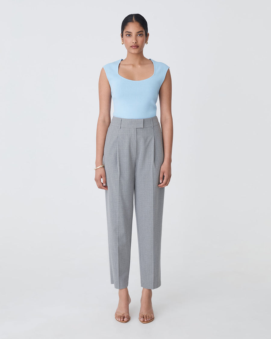 Kris Tapered Leg Pants in grey check — full-length view