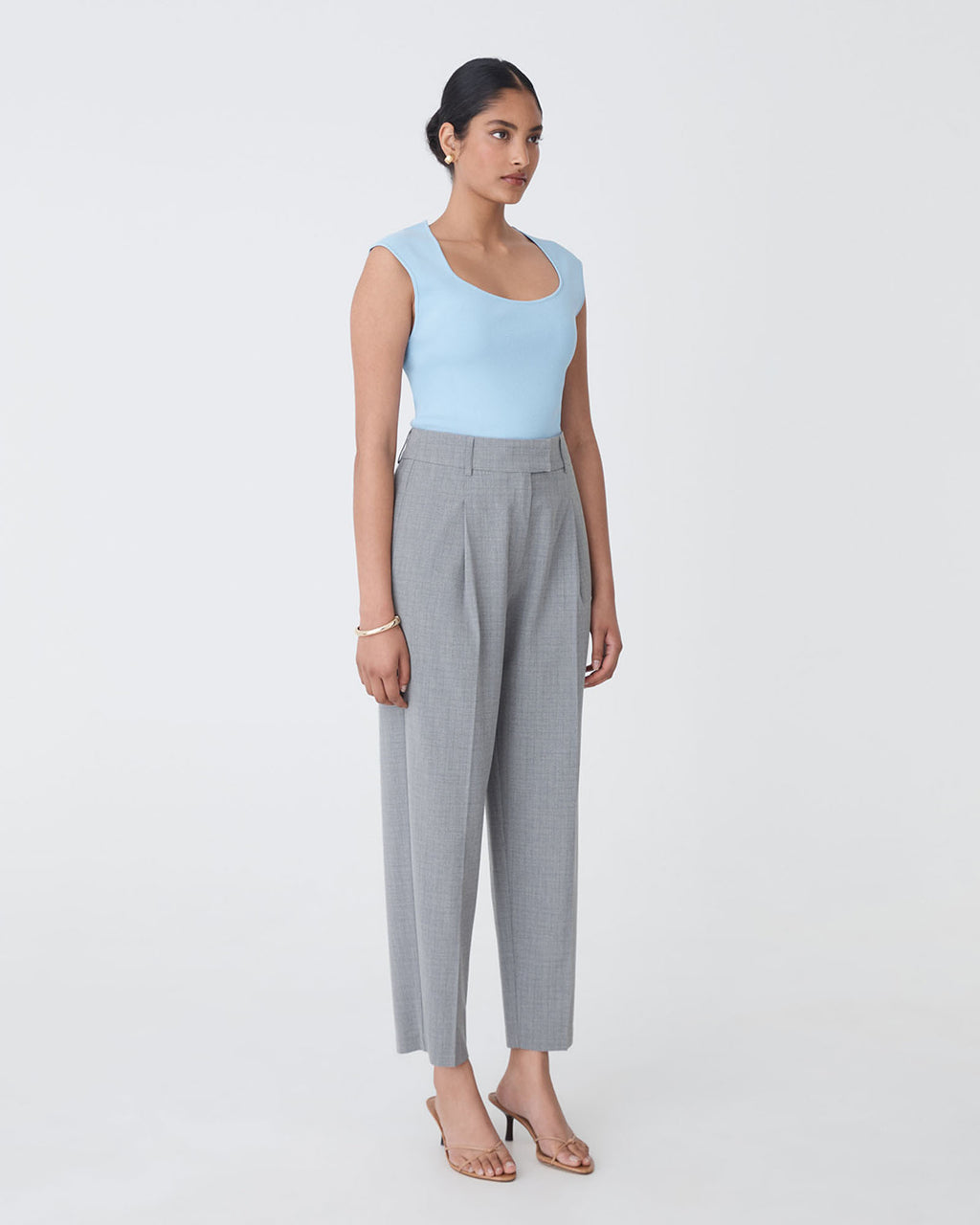 Kris Tapered Leg Pants in grey check — side view