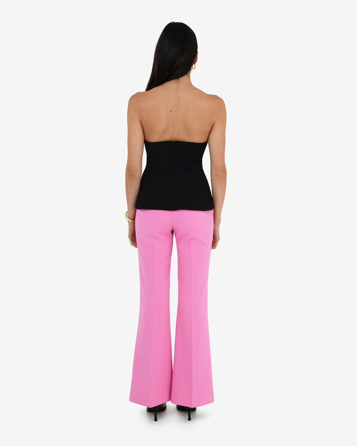 Belmore Crepe Flared Pants in bubblegum — back view