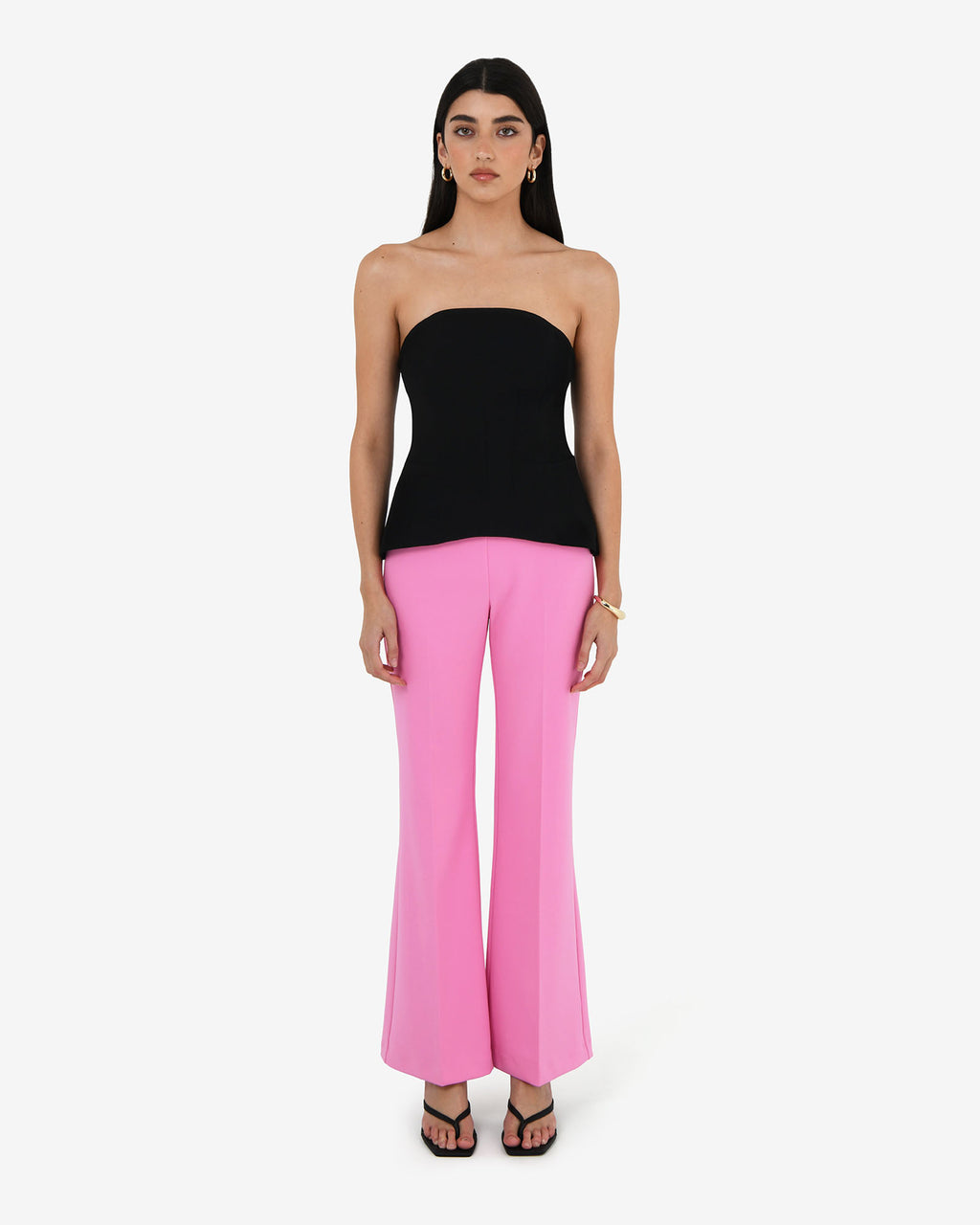 Belmore Crepe Flared Pants in bubblegum — full-length view