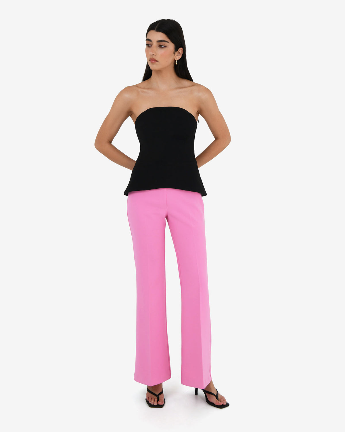 Belmore Crepe Flared Pants in bubblegum — full-length view 2