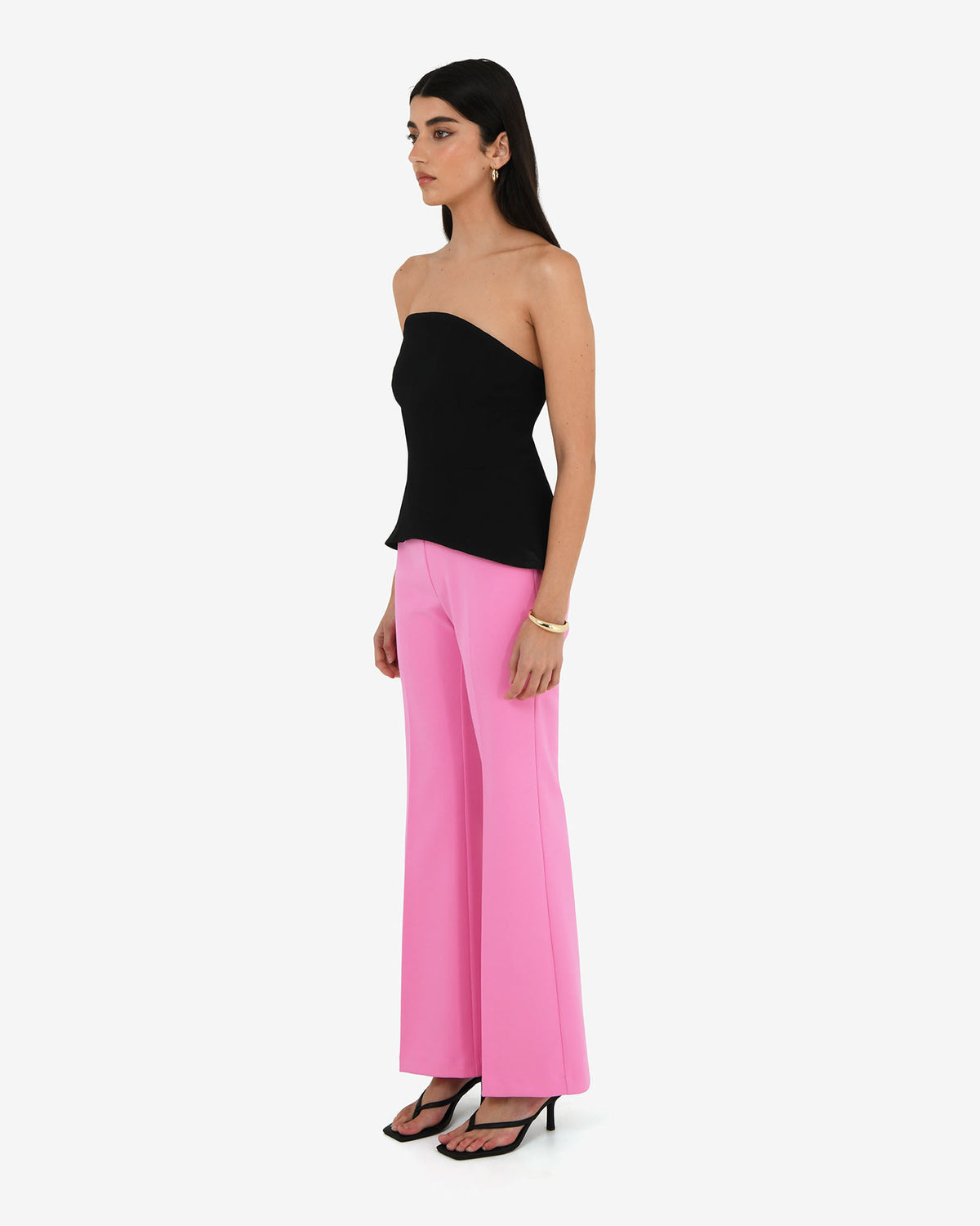 Belmore Crepe Flared Pants in bubblegum — side view