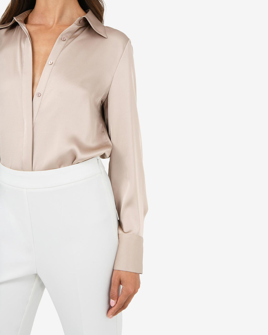 Belmore Crepe Flared Pants in snow — fabric detail