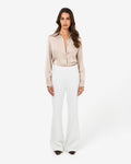 Belmore Crepe Flared Pants in snow — full-length view