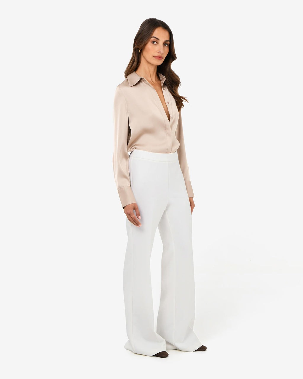Belmore Crepe Flared Pants in snow — side view