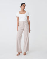 Koora Check Wide Leg Pants in beige check — full-length view
