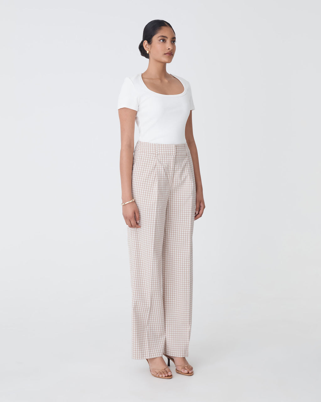 Koora Check Wide Leg Pants in beige check — side view
