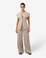 Milton Wide Leg Pants in khaki — full-length view
