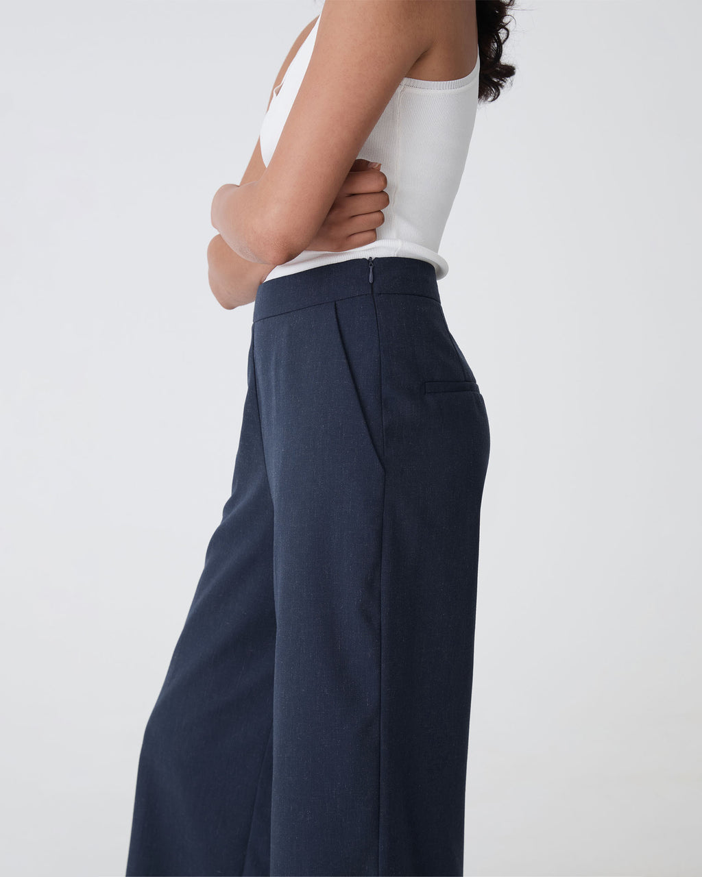 Ralph Wide Leg Culottes in navy — fabric detail