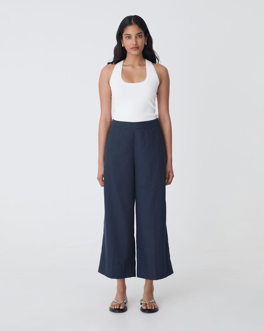 Ralph Wide Leg Culottes in navy — full-length view