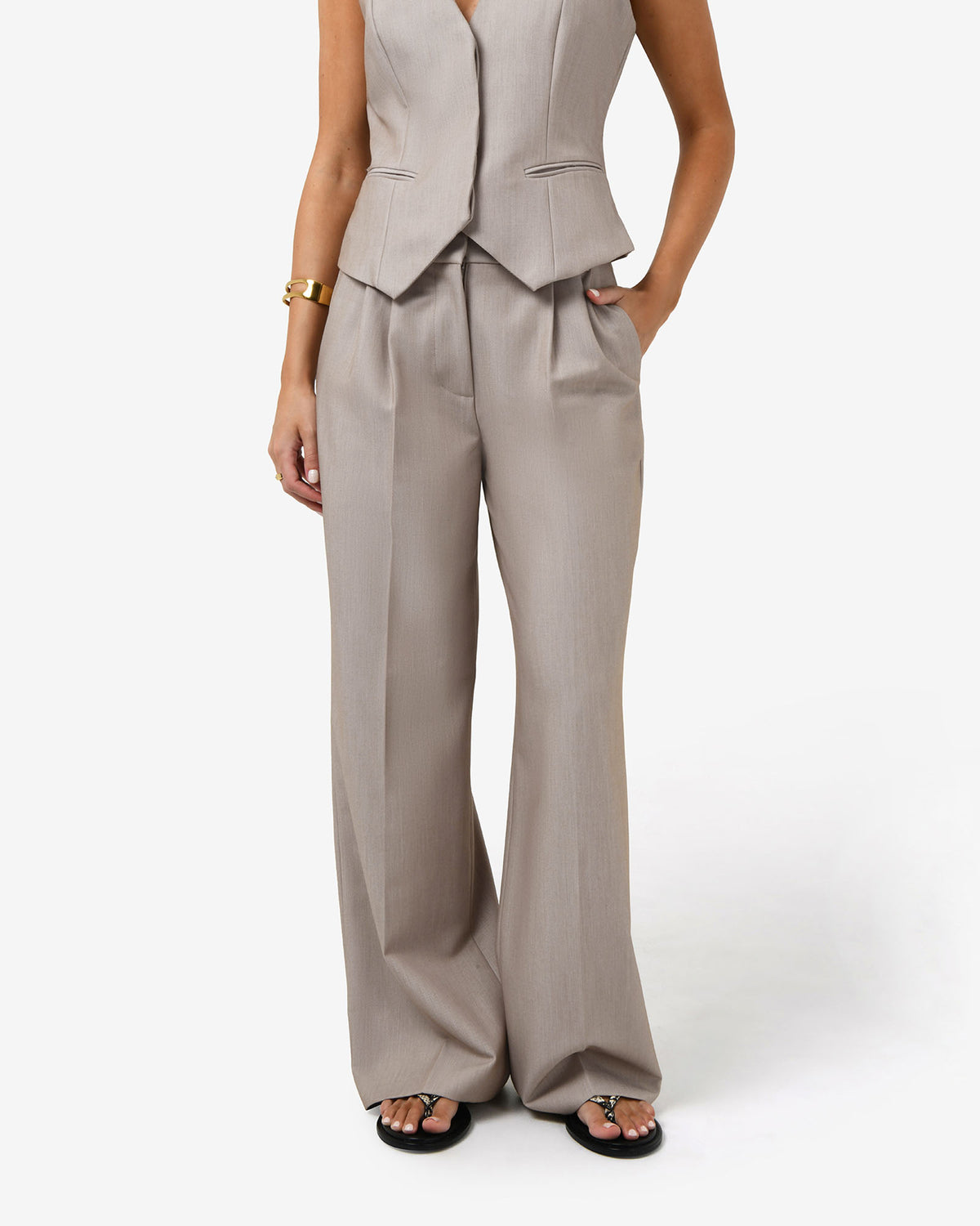 Fitzroy Pleat Front Pants in oyster beige — view 2