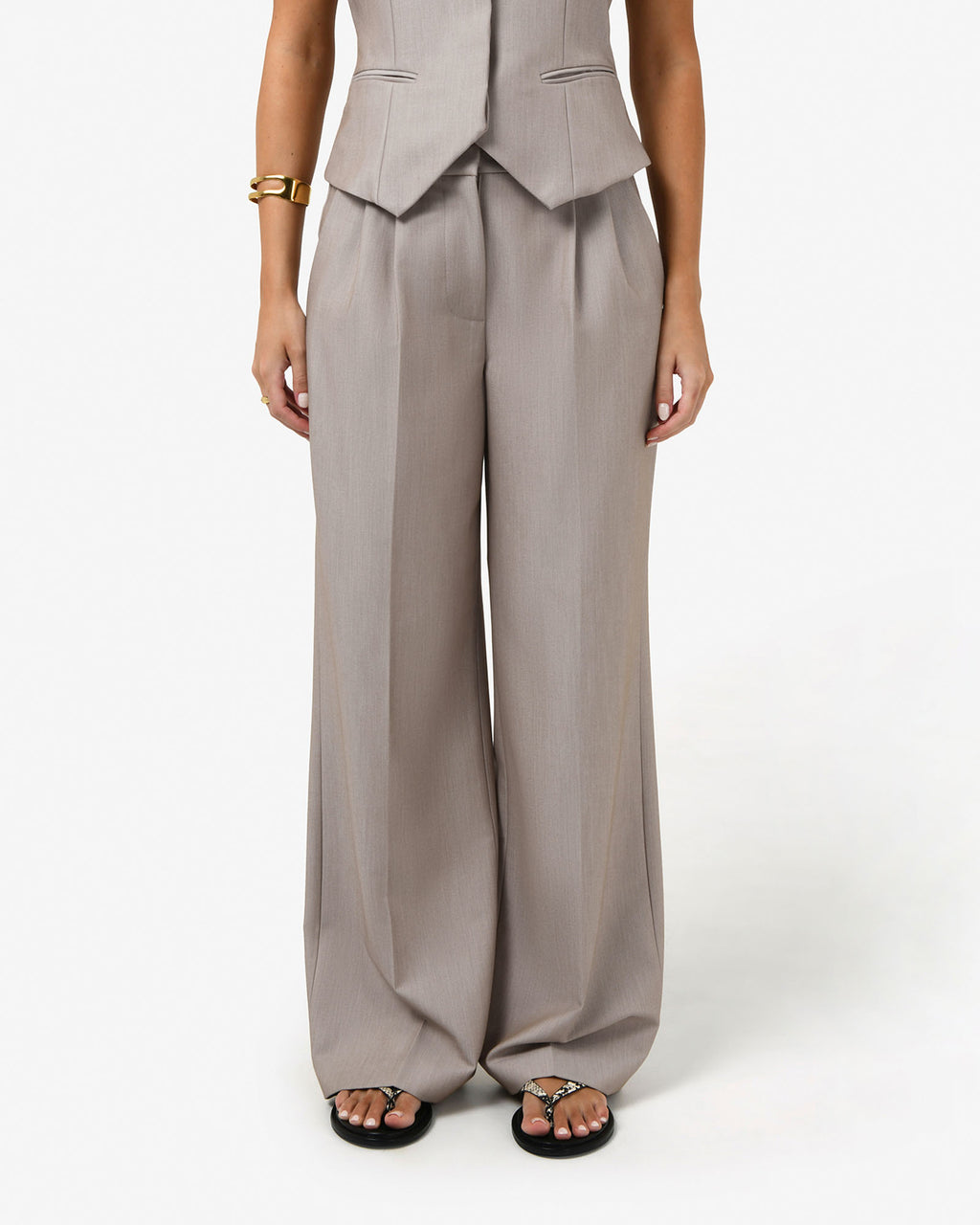 Fitzroy Pleat Front Pants in oyster beige — view 3