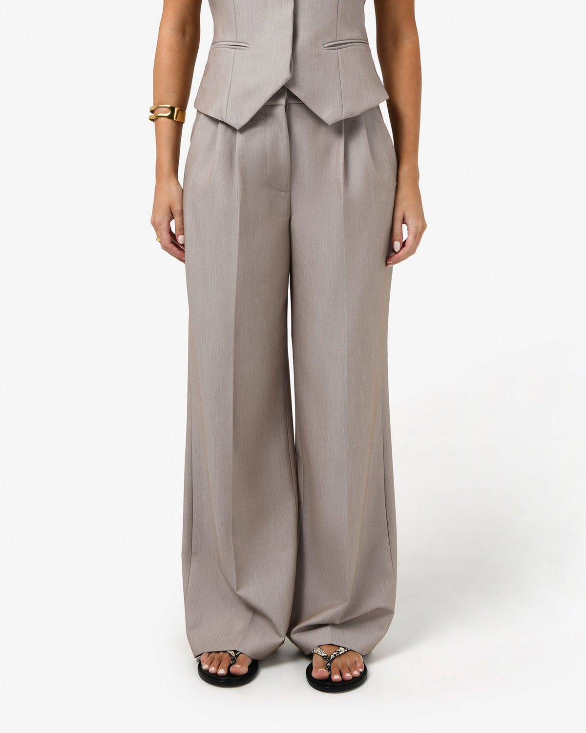 Fitzroy Pleat Front Pants in oyster beige — view 3