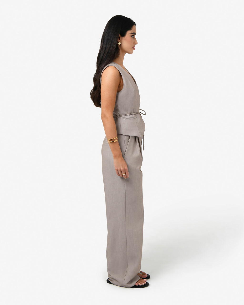 Fitzroy Pleat Front Pants in oyster beige — view 4