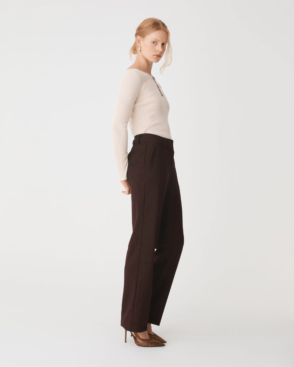 Merid Tailored Pants in espresso — side view