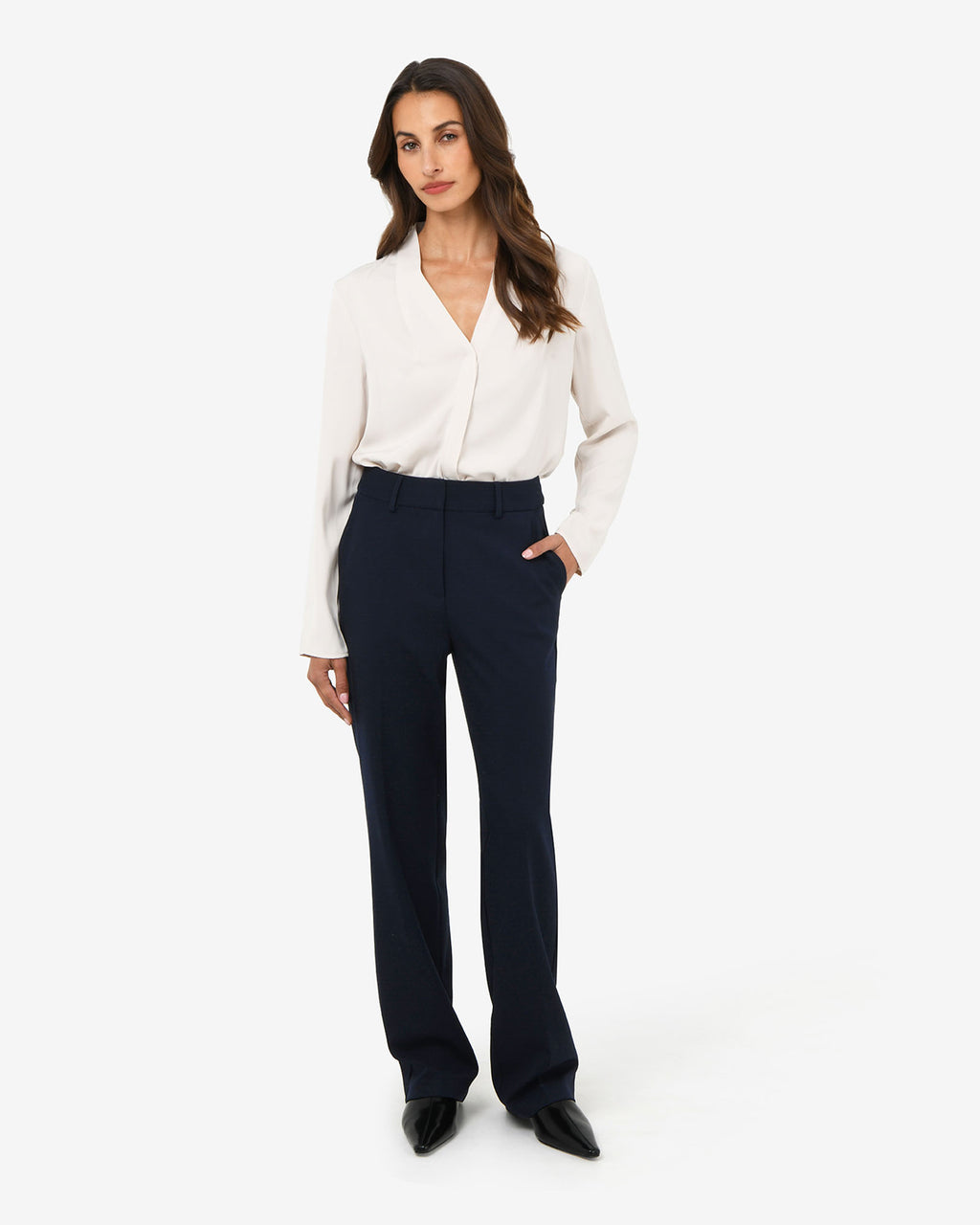 Merid Tailored Pants in navy — full-length view
