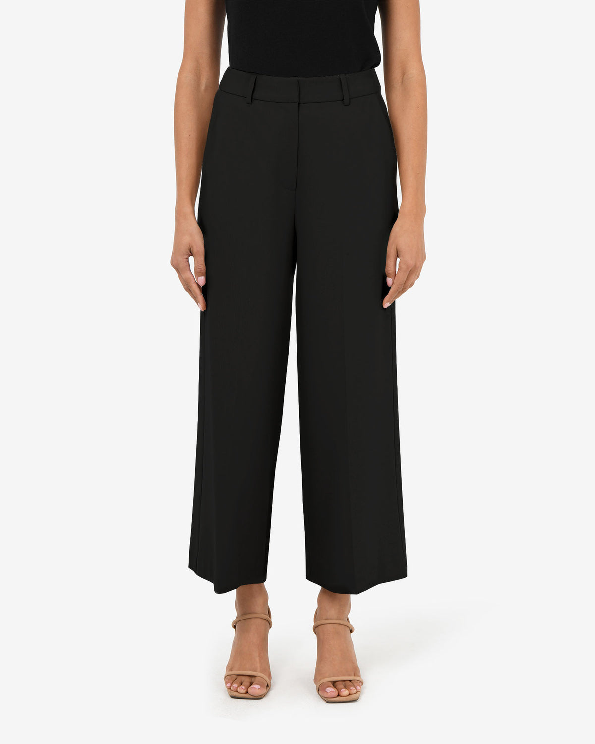 Mallory Herringbone Culottes in black — close-up view