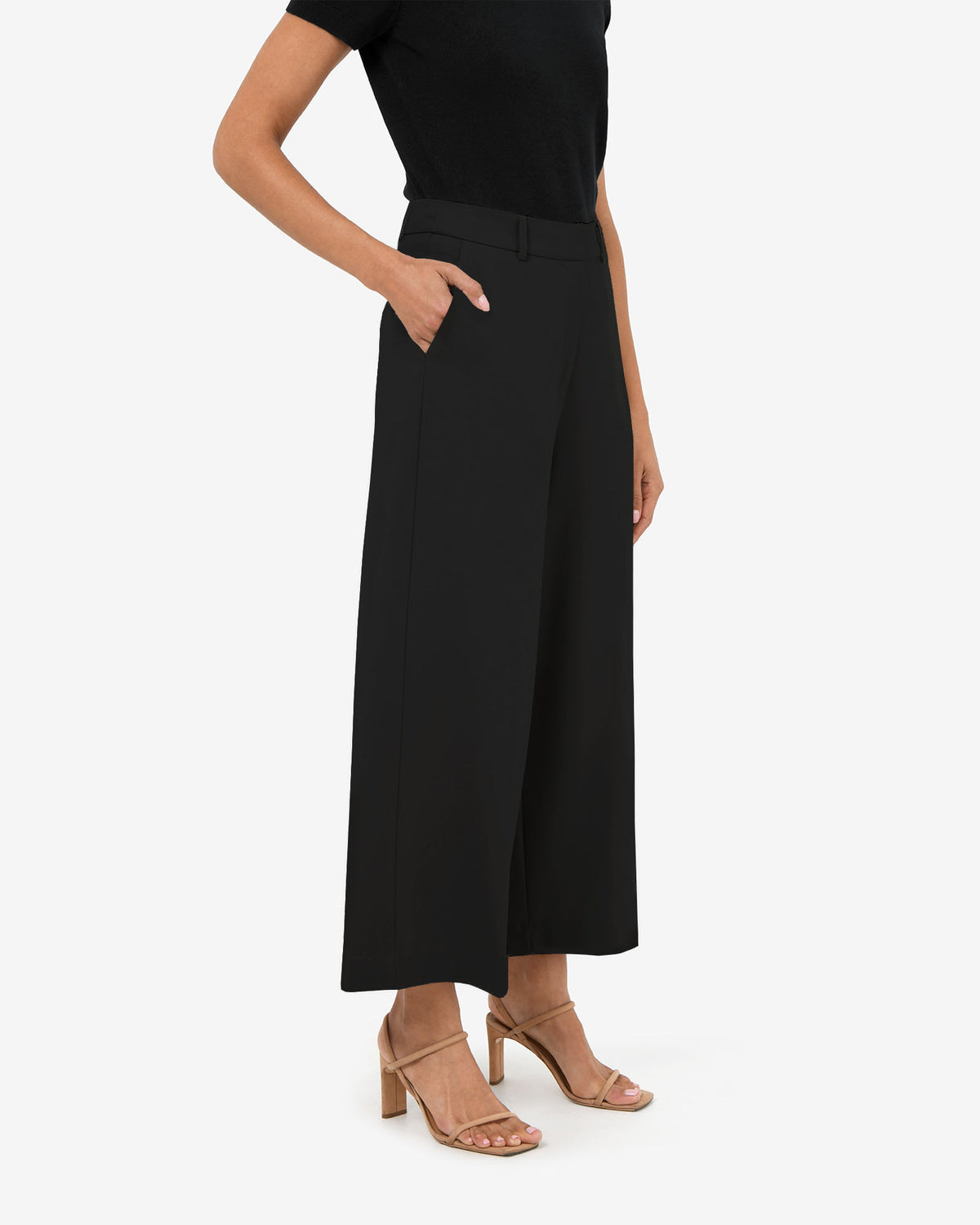 Mallory Herringbone Culottes in black — side view