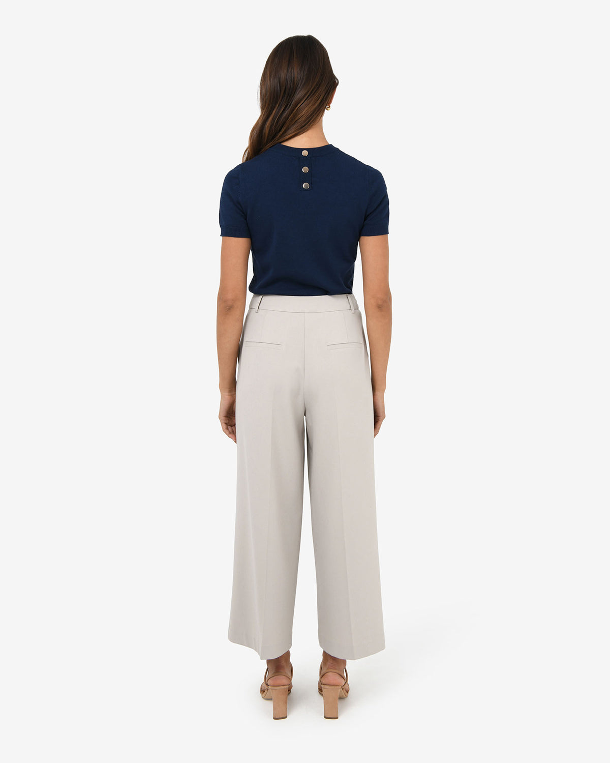 Mallory Herringbone Culottes in dove grey — back view