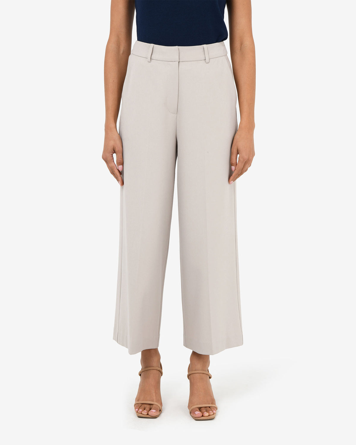 Mallory Herringbone Culottes in dove grey — close-up view