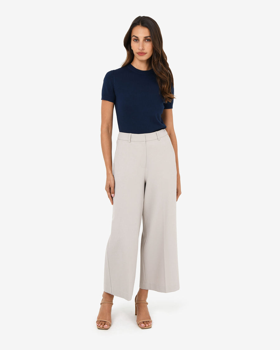 Mallory Herringbone Culottes in dove grey — full-length view