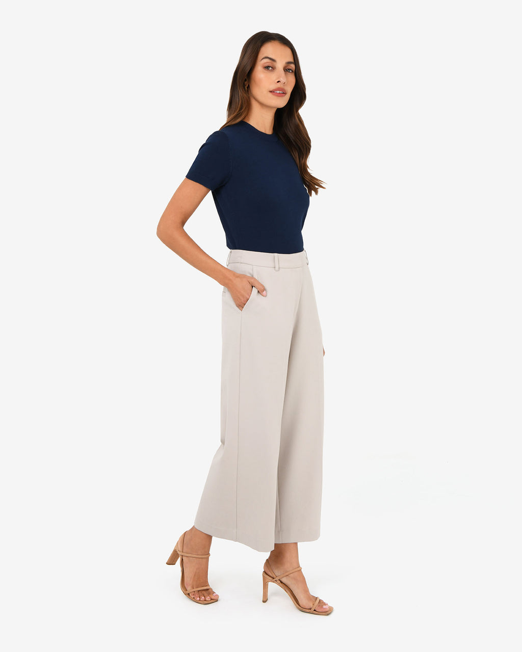 Mallory Herringbone Culottes in dove grey — side view