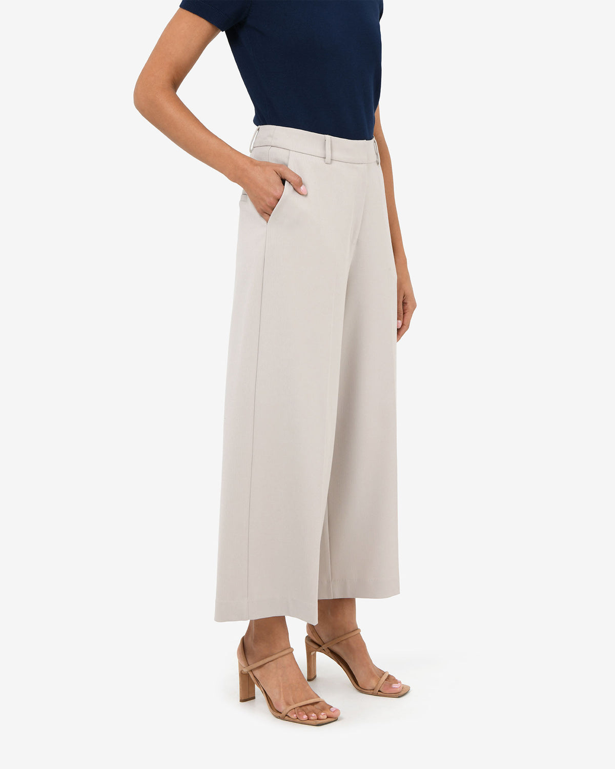 Mallory Herringbone Culottes in dove grey — side view 2