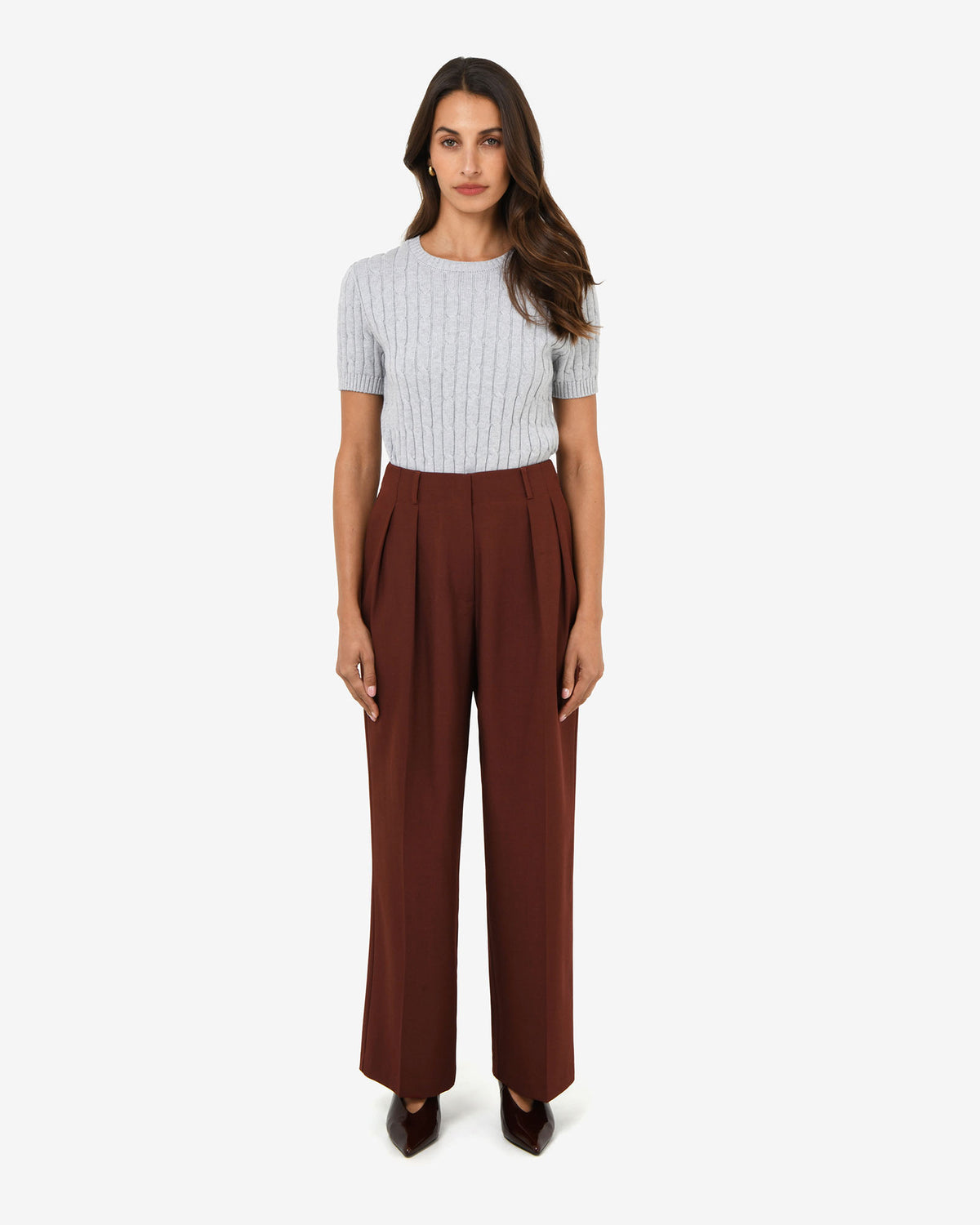 Abel Adjustable Waist Pants in clay — full-length view