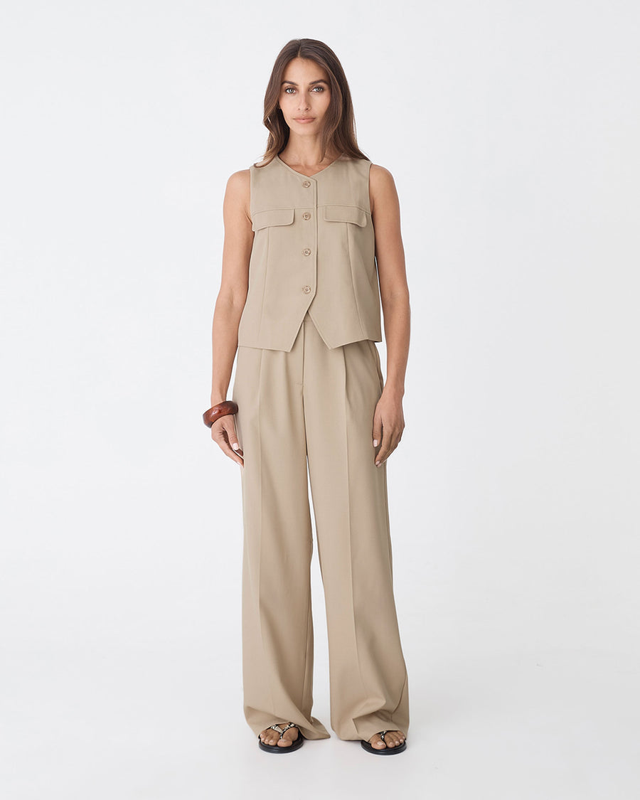 Abel Straight Leg Pants in oat — full-length view