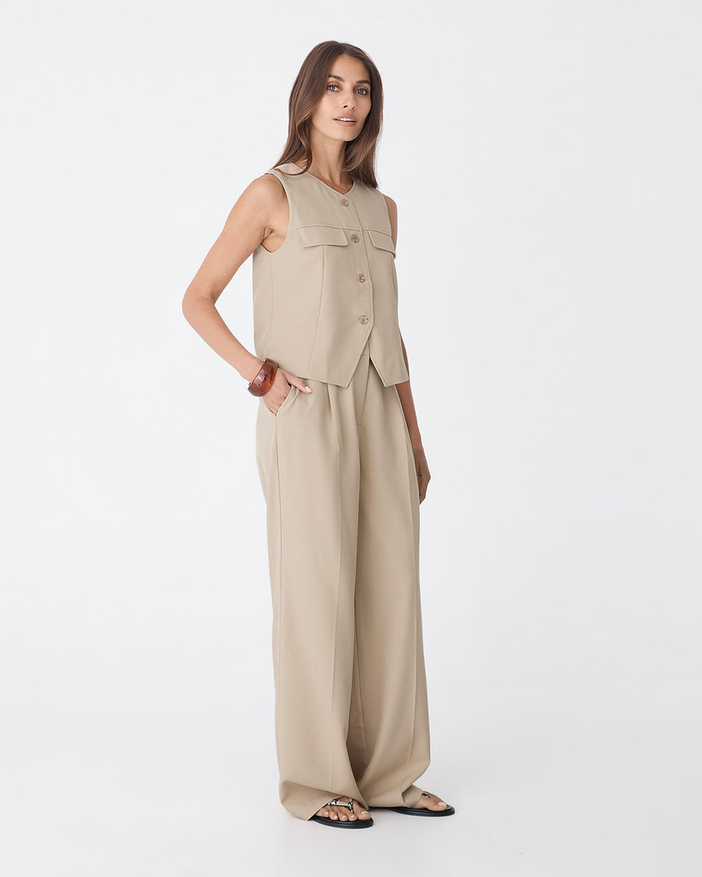 Abel Straight Leg Pants in oat — side view