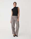 Loretta Pleated Check Pants in latte check — full-length view