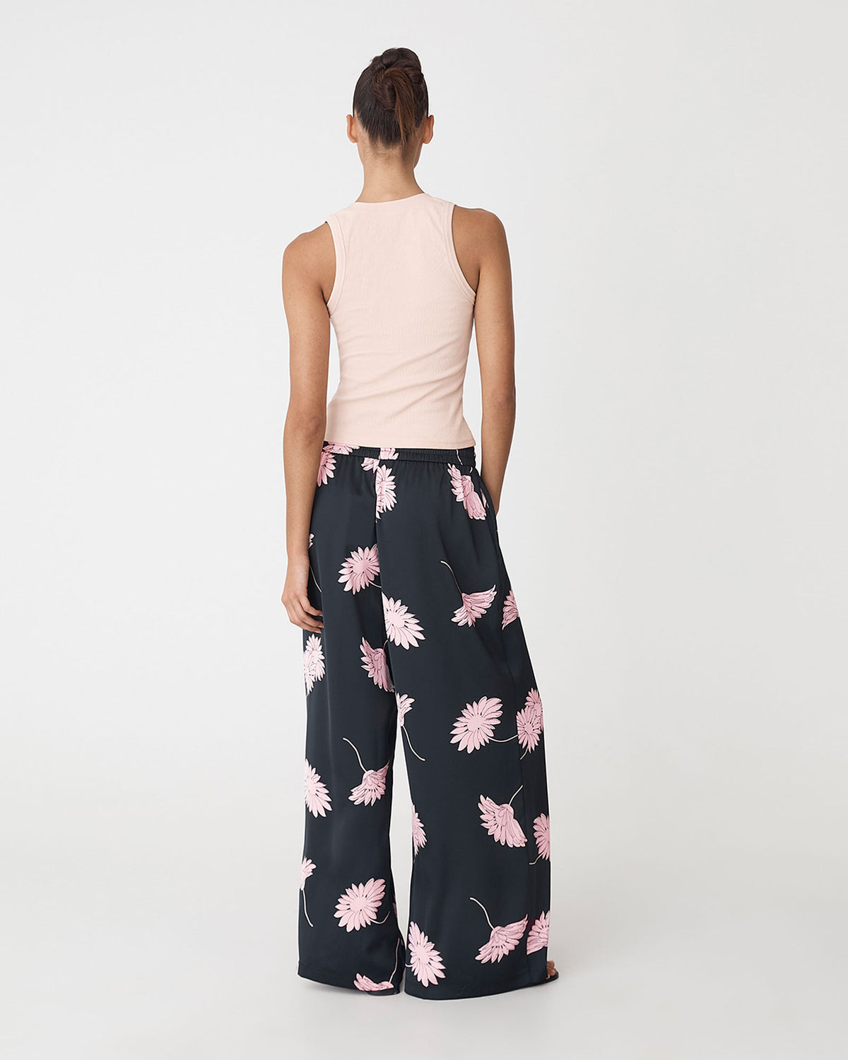Felicia Satin Elastic pants in black pink — back view