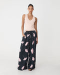 Felicia Satin Elastic pants in black pink — full-length view