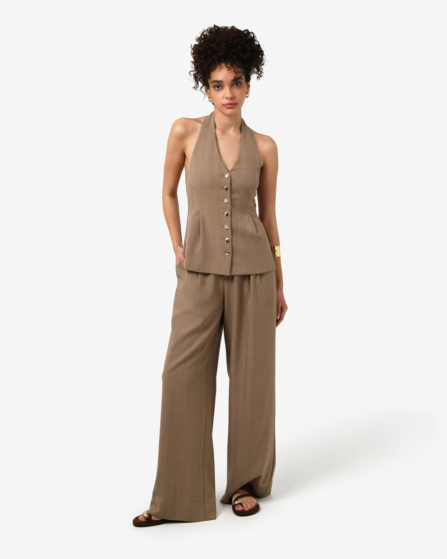 Lola Lurex Blend Wide Leg Pants in taupe — full-length view