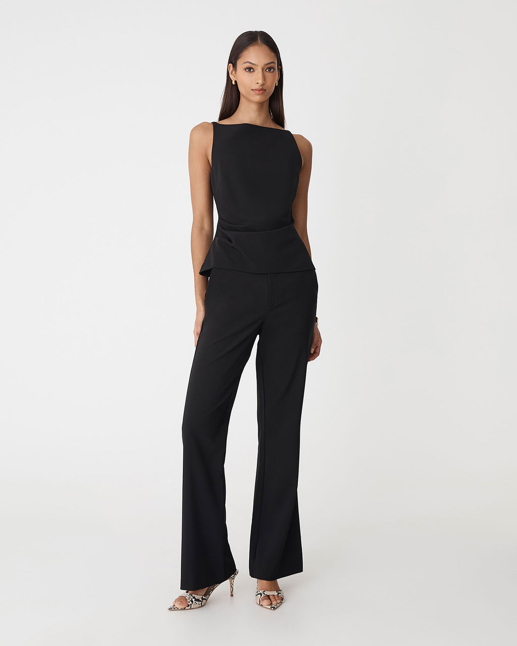 Hannah Stretch Bootleg Pants in black — full-length view