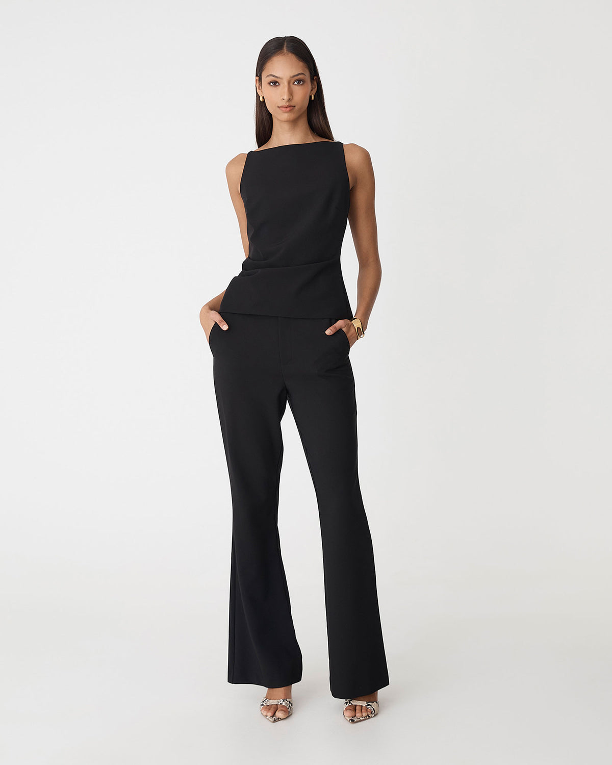 Hannah Stretch Bootleg Pants in black — full-length view 2