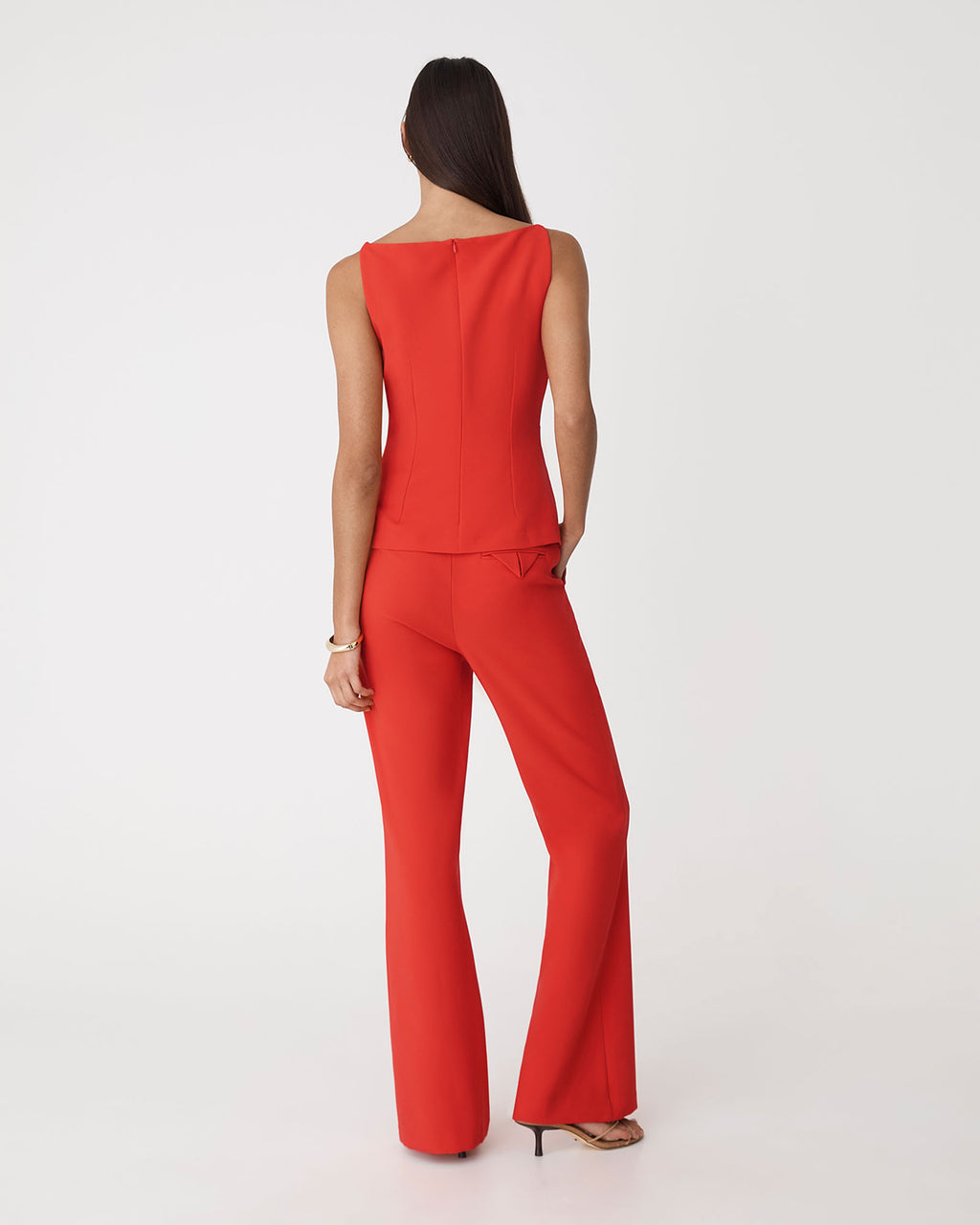 Hannah Stretch Bootleg Pants in vermilion — back view
