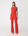 Hannah Stretch Bootleg Pants in vermilion — full-length view