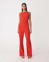 Hannah Stretch Bootleg Pants in vermilion — full-length view