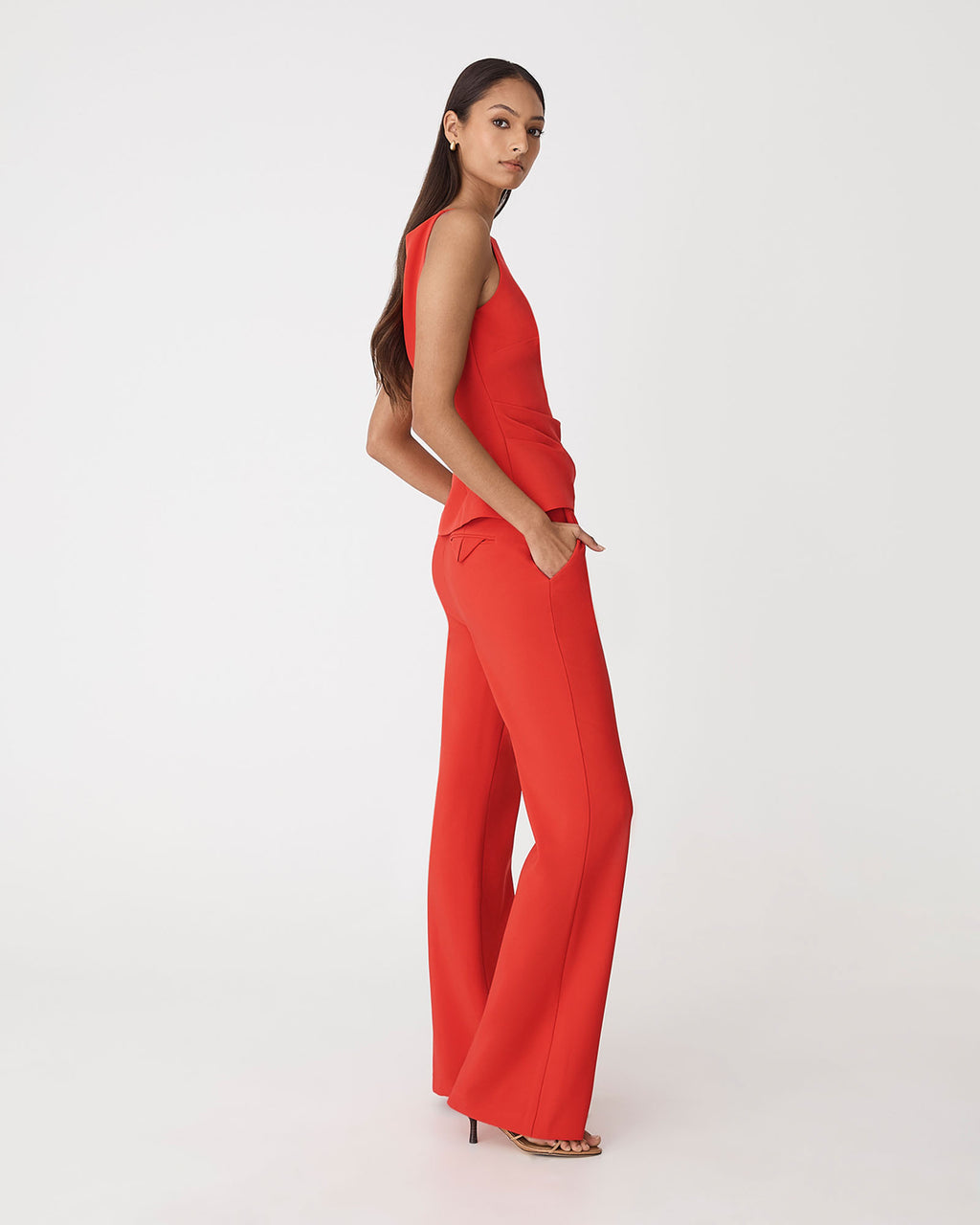 Hannah Stretch Bootleg Pants in vermilion — side view
