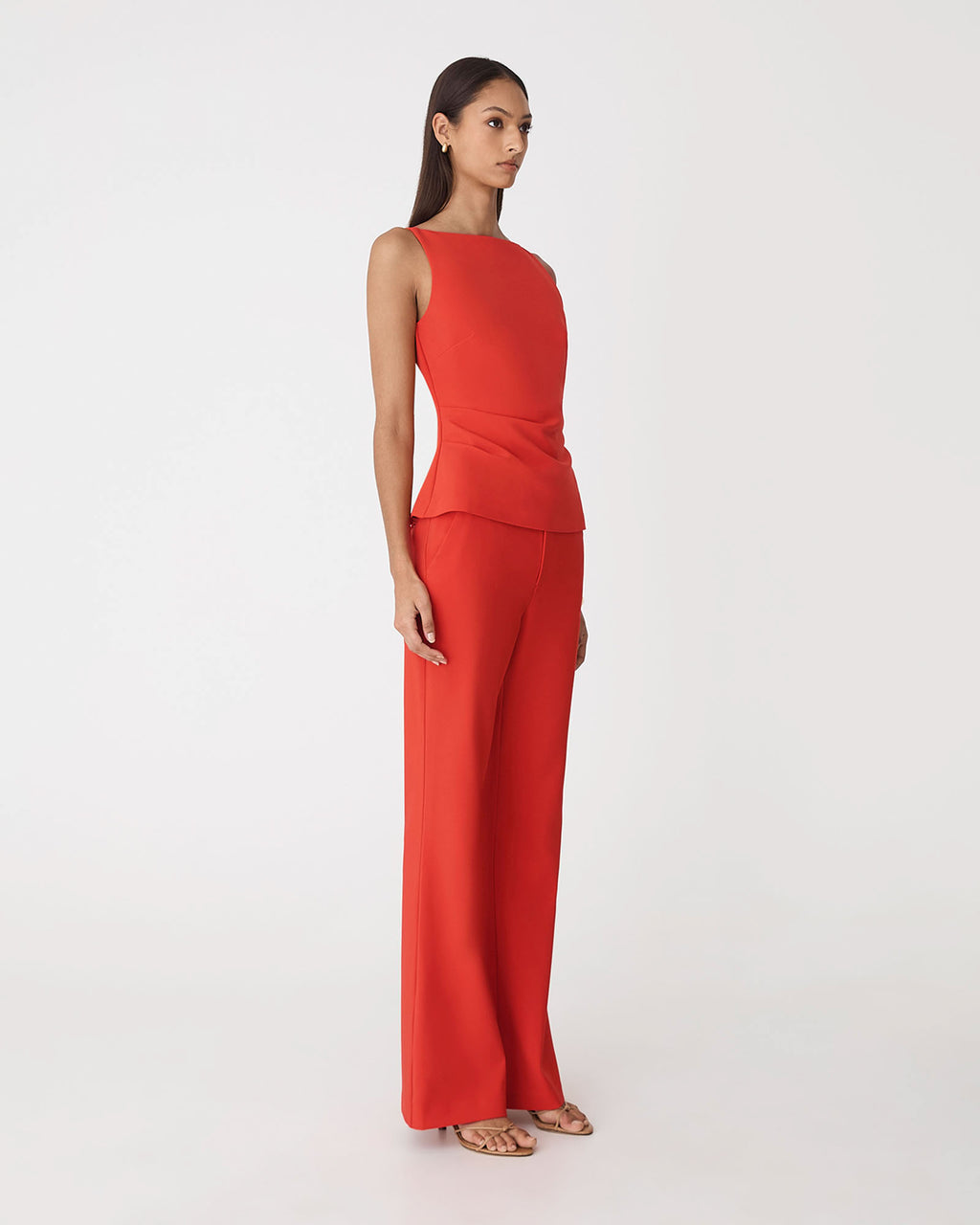 Hannah Stretch Bootleg Pants in vermilion — side view 2