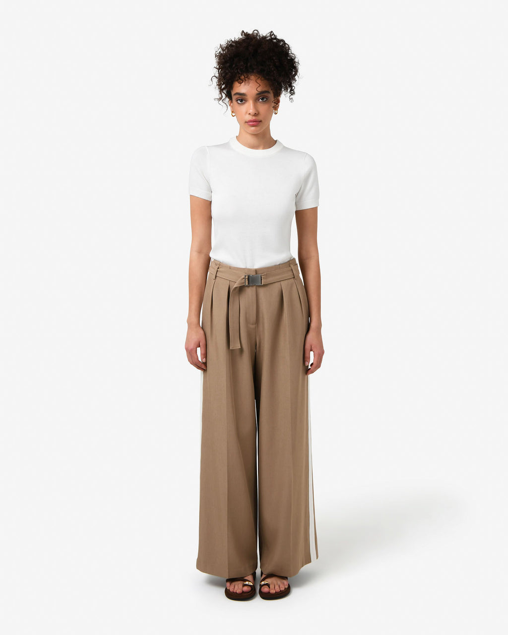 Rowan Belted Contrast Pants in camel — full-length view 2