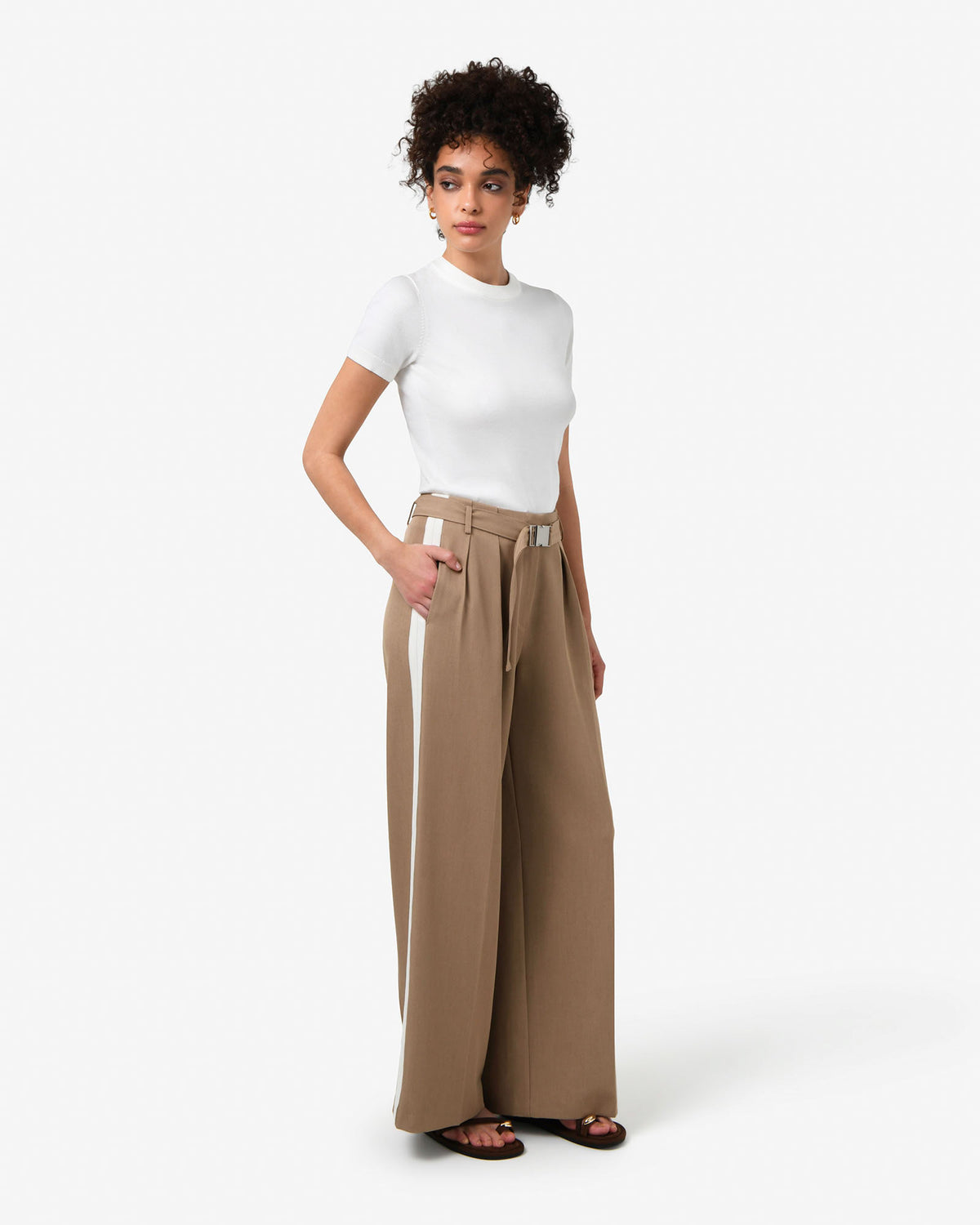 Rowan Belted Contrast Pants in camel — side view