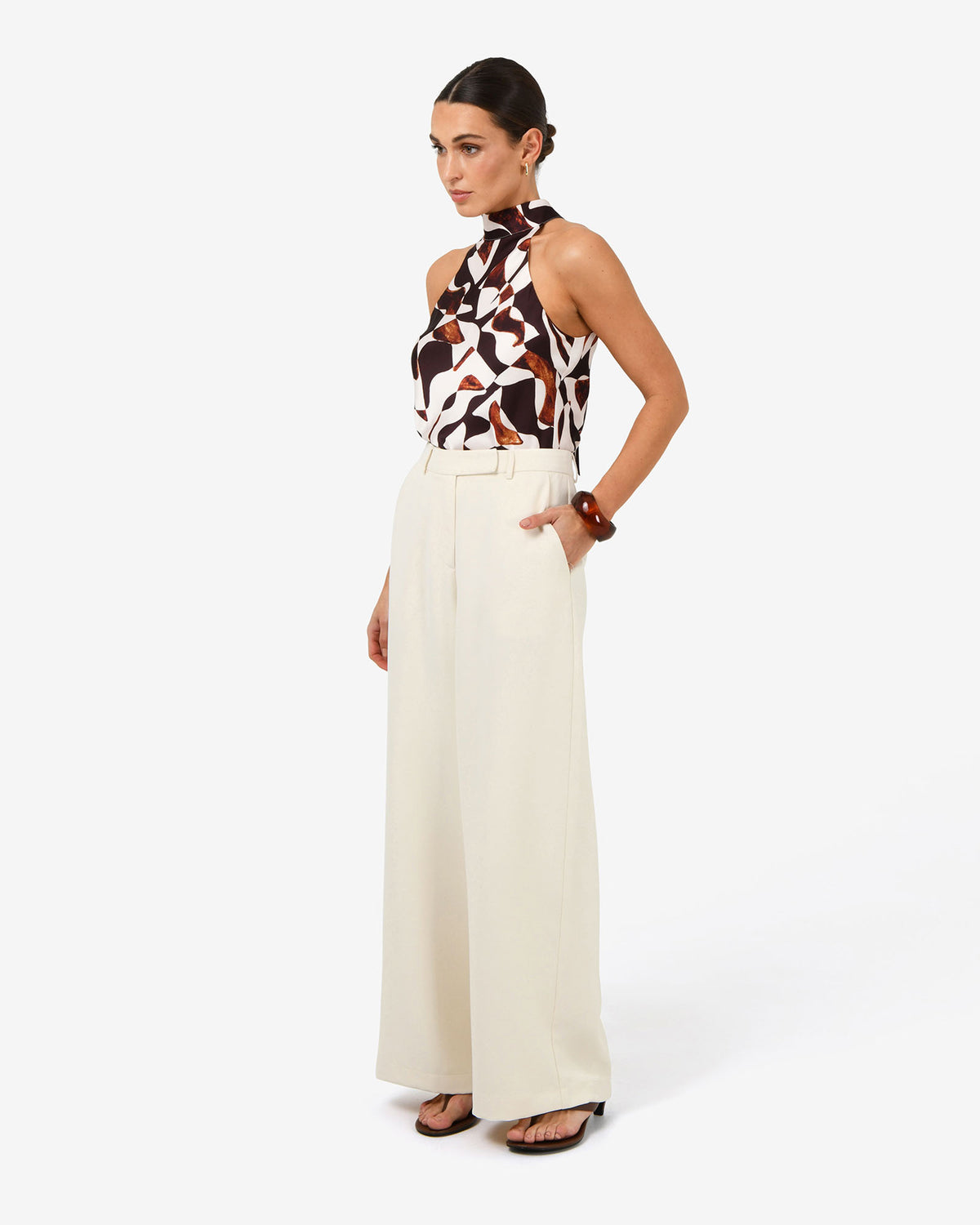 Jemima Wide Leg Pants in bone — side view