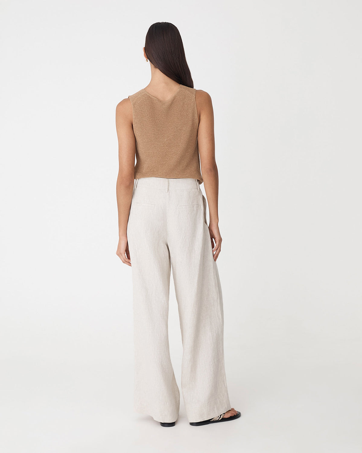 Ami Wide Leg Linen Pants in greige — back view