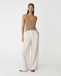 Ami Wide Leg Linen Pants in greige — full-length view