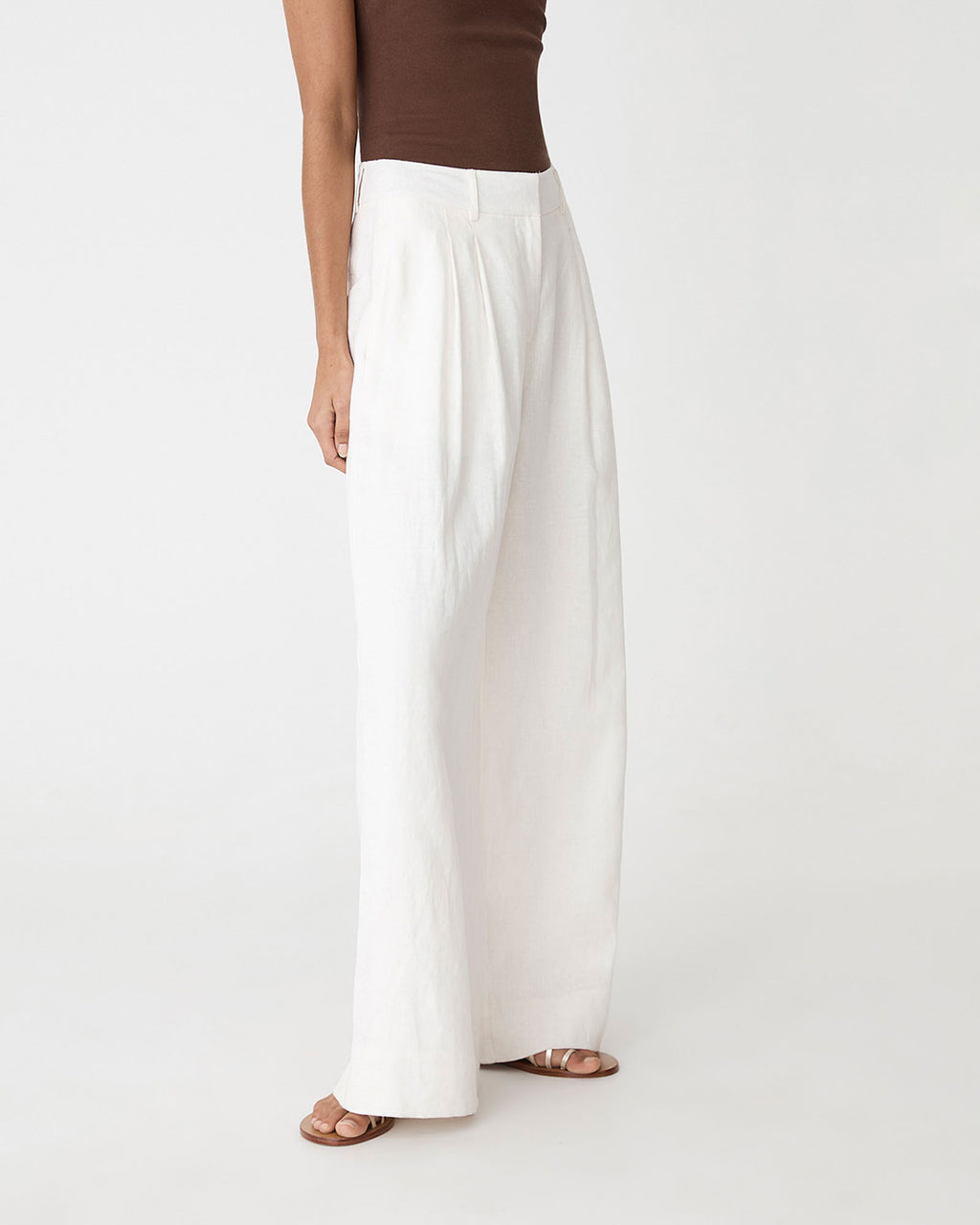 Ami Wide Leg Linen Pants in white — side view