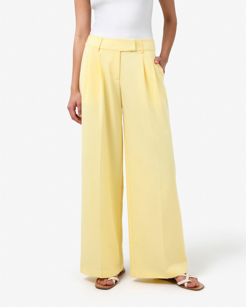 Amera 2 Wide Leg Tailored Pants in banana — close-up view