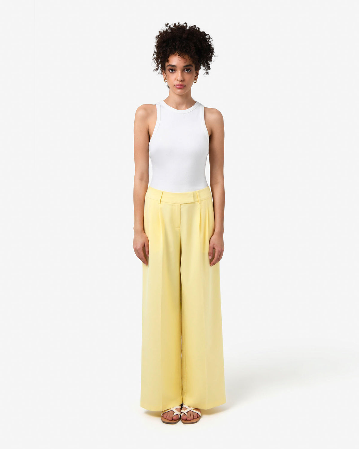 Amera 2 Wide Leg Tailored Pants in banana — full-length view 2